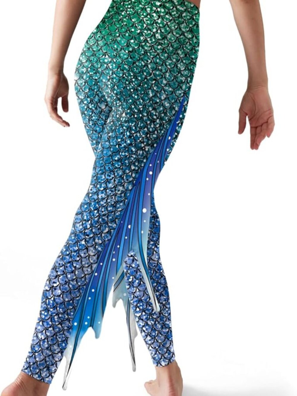 Mermaid Yoga Print Leggings for Women Plus Size Fish Scale High Waisted Pants Ha